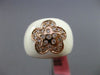 ESTATE WIDE .20CT DIAMOND 14KT ROSE GOLD 3D WHITE ENAMEL FLOWER ETOILE RING 15mm