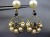 ESTATE LARGE .75CT AAA SAPPHIRE & PEARL 14KT YELLOW GOLD FLOWER HANGING EARRINGS
