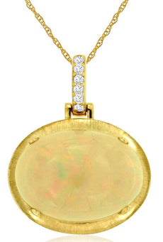 3.63CT DIAMOND & AAA OPAL 14K YELLOW GOLD OVAL & ROUND MATTE & SHINY FUN PENDANT