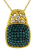 .94CT WHITE & BLUE DIAMOND 14KT YELLOW & BLACK GOLD 3D CLUSTER SQUARE PENDANT