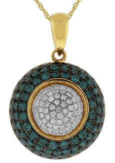 1.43CT WHITE & BLUE DIAMOND 14KT YELLOW GOLD 3D CIRCULAR FUN FLOATING PENDANT
