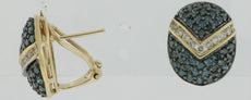 1.95CT WHITE & BLUE DIAMOND 14KT YELLOW GOLD 3D OVAL HAPPY FACE CLIP ON EARRINGS