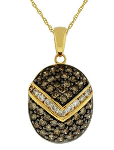 1.38CT WHITE & CHOCOLATE FANCY DIAMOND 14KT YELLOW GOLD OVAL HAPPY FACE PENDANT