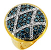 LARGE 1.58CT WHITE & BLUE DIAMOND 14KT YELLOW GOLD 3D OVAL CRISS CROSS LOVE RING