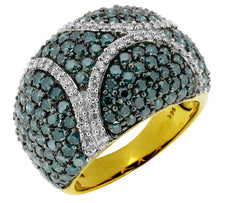 3.97CT WHITE & BLUE DIAMOND 14KT YELLOW GOLD 3D MULTI ROW PAVE ANNIVERSARY RING