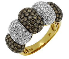 2.3CT WHITE & CHOCOLATE FANCY DIAMOND 14K YELLOW GOLD MULTI ROW ANNIVERSARY RING