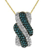 WIDE 1.05CT WHITE & BLUE DIAMOND 14KT YELLOW GOLD MULTI ROW X FLOATING PENDANT