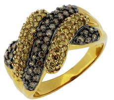 .97CT FANCY YELLOW & MOCHA DIAMOND 14KT YELLOW GOLD CRISS CROSS ANNIVERSARY RING
