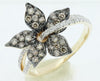 .62CT WHITE & CHOCOLATE FANCY DIAMOND 14KT YELLOW GOLD 3D FLOWER ROSE LOVE RING