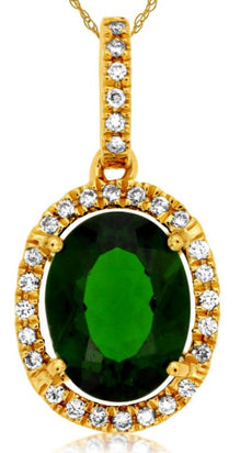 2.78CT DIAMOND & AAA GREEN GARNET 14KT YELLOW GOLD OVAL & ROUND FLOATING PENDANT