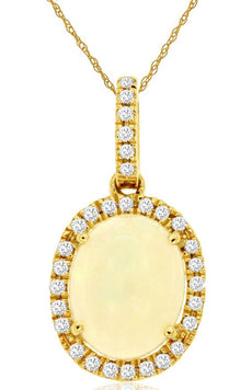 1.88CT DIAMOND & AAA OPAL 14KT YELLOW GOLD 3D OVAL & ROUND HALO FLOATING PENDANT