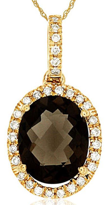 2.68CT DIAMOND & AAA SMOKY TOPAZ 14KT YELLOW GOLD OVAL & ROUND FLOATING PENDANT