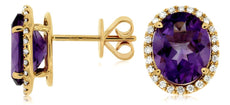 5.65CT DIAMOND & AAA AMETHYST 14KT YELLOW GOLD OVAL & ROUND HALO STUD EARRINGS