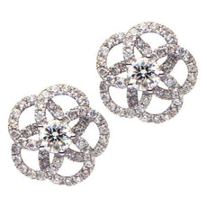 ESTATE .82CT ROUND DIAMOND 18KT WHITE GOLD 3D CLASSIC SWIRL FLOWER STUD EARRINGS