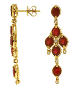 5.70CT DIAMOND & AAA RUBY 14KT YELLOW GOLD MARQUISE & ROUND CHANDELIER EARRINGS