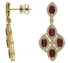 3.60CT DIAMOND & AAA RUBY 14KT YELLOW GOLD 3D MARQUISE & ROUND HANGING EARRINGS
