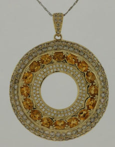 4.71CT WHITE & MOCHA DIAMOND & AAA CITRINE 14KT YELLOW GOLD FUN FLOATING PENDANT