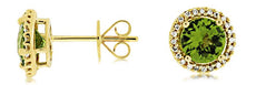 2.4CT DIAMOND & AAA PERIDOT 14KT YELLOW GOLD 3D CLASSIC ROUND HALO STUD EARRINGS