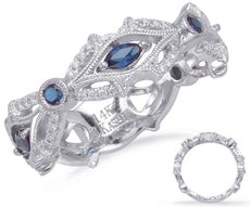 .68CT DIAMOND & AAA SAPPHIRE 14K WHITE GOLD 3D ROUND & MARQUISE ANNIVERSARY RING