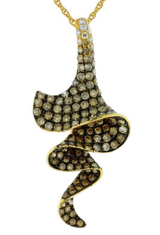 1.73CT WHITE & MOCHA DIAMOND 14KT YELLOW GOLD MULTI COLOR SWIRL ZIG ZAG PENDANT