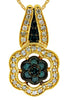 .51CT WHITE & BLUE DIAMOND 14KT YELLOW GOLD 3D FLOWER FILIGREE FLOATING PENDANT