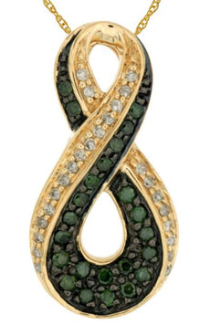 .33CT WHITE & GREEN DIAMOND 14KT YELLOW GOLD 3D INFINITY LOVE FLOATING PENDANT