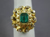 ANTIQUE LARGE .91CT OLD MINE DIAMOND & AAA EMERALD 14KT YELLOW GOLD FLOWER RING