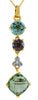4.04CT DIAMOND & AAA MULTI GEM 14KT YELLOW GOLD CUSHION & ROUND LARIAT PENDANT