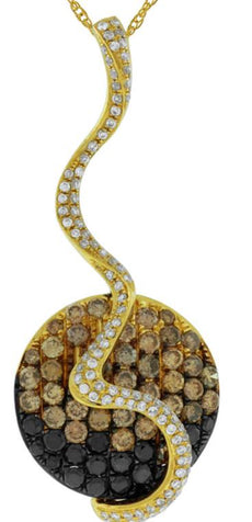1.52CT MULTI COLOR DIAMOND 14KT YELLOW GOLD CIRCULAR MULTI WAVE FLOATING PENDANT