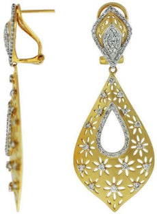 ESTATE LARGE 1.25CT DIAMOND 14KT YELLOW GOLD 3D TEAR DROP OPEN FILIGREE EARRINGS