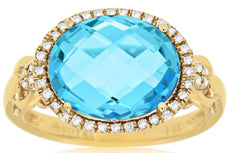 WIDE 5.68CT DIAMOND & AAA BLUE TOPAZ 14KT YELLOW GOLD 3D OVAL & ROUND FUN RING