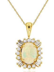 1.15CT DIAMOND & AAA OPAL 14KT YELLOW GOLD OVAL,  ROUND, & BAGUETTE FUN PENDANT