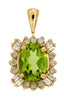 1.5CT DIAMOND & AAA PERIDOT 14K YELLOW GOLD OVAL ROUND & BAGUETTE FLOWER PENDANT