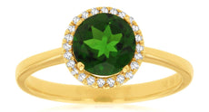 1.55CT DIAMOND & AAA GREEN GARNET 14KT YELLOW GOLD 3D ROUND HALO FRIENDSHIP RING