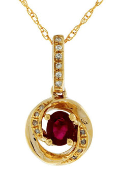 .24CT DIAMOND & AAA RUBY 14KT YELLOW GOLD 3D LOVE KNOT CIRCULAR FLOATING PENDANT