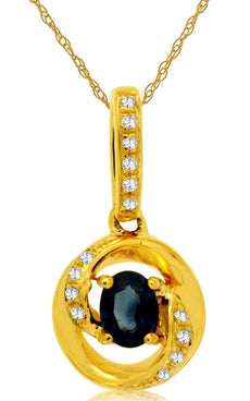 .34CT DIAMOND & AAA SAPPHIRE 14K YELLOW GOLD LOVE KNOT CIRCULAR FLOATING PENDANT