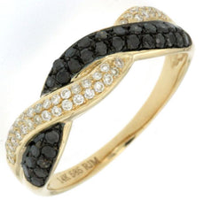 .55CT WHITE & BLACK DIAMOND 14KT YELLOW GOLD 3D 2 ROW INFINITY ROPE FUN RING