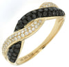 .55CT WHITE & BLACK DIAMOND 14KT YELLOW GOLD 3D 2 ROW INFINITY ROPE FUN RING