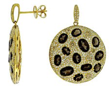 8.40CT WHITE & BLACK DIAMOND & SMOKY TOPAZ 14KT YELLOW GOLD 3D HANGING EARRINGS
