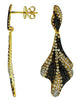 2.18CT WHITE MOCHA & BLACK DIAMOND 14KT YELLOW GOLD MULTI LEAF HANGING EARRINGS