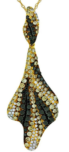 1.28CT WHITE MOCHA & BLACK DIAMOND 14KT YELLOW GOLD MULTI LEAF FLOATING PENDANT