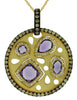 2.25CT WHITE & MOCHA DIAMOND & AAA AMETHYST 14K YELLOW GOLD CIRCULAR FUN PENDANT