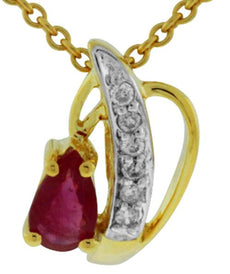 .35CT DIAMOND & AAA RUBY 14KT YELLOW GOLD 3D PEAR SHAPE & ROUND FLOATING PENDANT