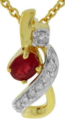 .28CT DIAMOND & AAA RUBY 14K YELLOW GOLD OVAL & ROUND INFINITY LOVE KNOT PENDANT
