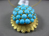 ANTIQUE LARGE AAA TURQUOISE 18KT YELLOW GOLD 3D LEAF CLUSTER SUN BURST PENDANT