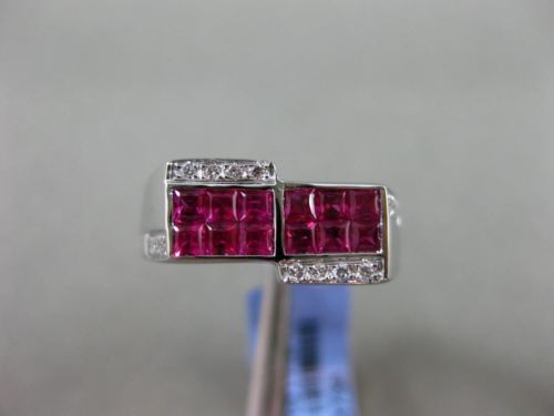 ESTATE WIDE 1.54CT DIAMOND AAA RUBY 18KT WHITE GOLD SQUARE RECTANGULAR MENS RING