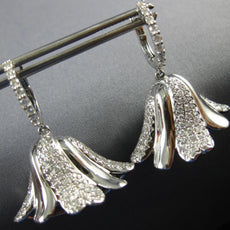 ESTATE LARGE 1.47CT DIAMONDS 18KT WHITE GOLD 3D FILIGREE FLOWER HANGING EARRINGS