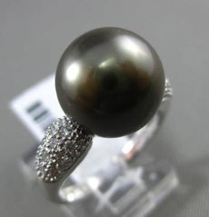 ESTATE LARGE .29CT DIAMOND 18KT WHITE GOLD AAA TAHITIAN PEARL PAVE CLASSIC RING