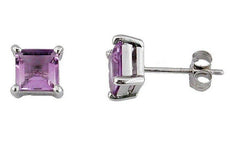 1.85CT AAA AMETHYST 14KT WHITE GOLD 3D ASSCHER CUT SQUARE CLASSIC STUD EARRINGS