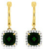2.21CT DIAMOND & AAA GREEN GARNET 14KT YELLOW GOLD 3D SQUARE LEVERBACK EARRINGS